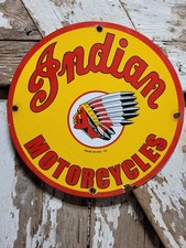VINTAGE INDIAN MOTORCYCLES PORCELAIN SIGN MOTOR BIKE DEALER SALES SERVICE REPAIR picture