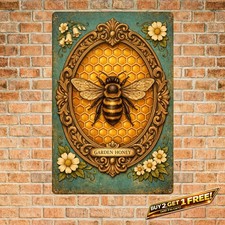 Bee Kind Honeycomb Bumble Bee Tin Sign 8x12 Rustic Nature Home Wall Art picture