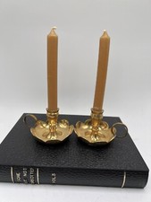 VTG Pair Of Solid Brass Small Candleholder Made In India  picture