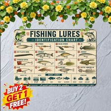 Vintage Fishing Lures Identification Chart Tin Sign Retro Cabin Wall Decor picture