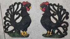 Set Of Two Vintage Painted Cast Iron Roosters picture