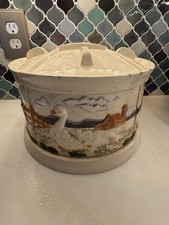 Vintage 1985 Cottagecore Country Goose Hand Painted Ceramic Canister Set 4pc picture