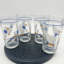 Vintage Firna Country Goose Blue Ribbon Glass Tumblers Set of 4 picture