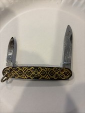Vintage Toledo Spain Damascene Pocket Knife Gold Inlay INOX Folding 3 1/4