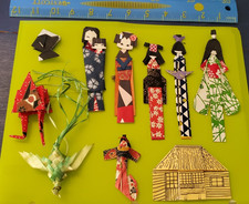 VTG Japanese Origami Art Set 9 Paper Handicraft Dolls and others/Straw Broch picture