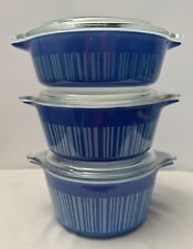 Pyrex Blue Bar Code Casserole Dish Set With Lids Rare 471, 472, 473 Read picture