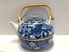 Chinese Porcelain Floral Pattern Teapot Wooden Handle Lid Spout Cover Vintage picture