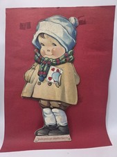 Vintage 1930s Mechanical Die Cut Valentine Card Child Winter Coat Scarf Hearts picture