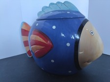 Vintage Hand painted Ceramic Fish Cookie Jar with Lid by Coco Dowley - Adorable picture