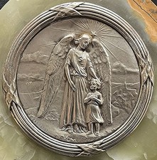 by Exbrayat France antique plaque Guardian Angel & Child Beauty Art Nouveau picture