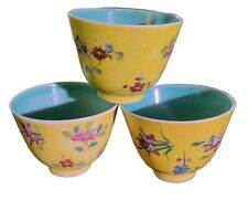 Antique Chinese Export Famille Jaune Tea Cups, Circa Early 1900's, Set Of 3 picture