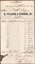 1875 San Antonio Texas Wagner & Rummel Merchant Statement in Gold Menger Hotel picture