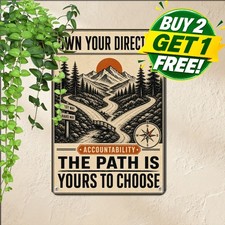 Winding Mountain Road Life Journey Sign Rustic Landscape Tin Metal Plaque picture