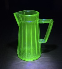 Antique Paden City URANIUM GLASS Syrup Pitcher Creamer Glows Green picture