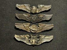 Lot Of 4 WW2 AAF Navigator, Pilot, Crew, And Ariel Gunner 2 Inch Sterling Wings picture