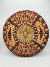Vintage Hopi Third Mesa Wicker Basket Plaque Polychrome Native American 13.25