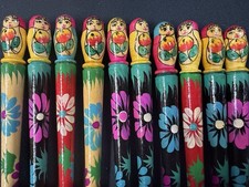 Unique Vintage 20 KHOKHLOMA Russian Folk Art Wood MATRESHKA PENS  Handpainted picture