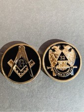 Masonic Metal 2 inches 32nd degree mason set of two small emblems black&gold picture