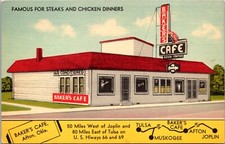 Afton Oklahoma Baker’s Cafe Exterior with Map Vintage Linen Postcard picture