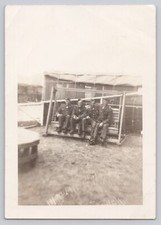 4 Soldiers Arms Around Each Other On Wooden Swing WWII 1940s Photo Snapshot picture