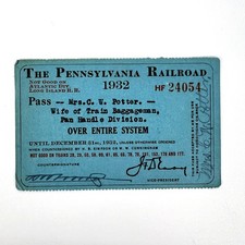 Pennsylvania Railroad 1932 Annual Pass Mrs CW Potter Pan Handle Division Ticket picture