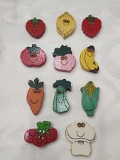 Vtg Russ Wooded Fruit Veggie Refrigerator Magnets Anthropomorphic Lot of 11 READ picture