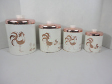 Vtg Ransburg 4 Piece Rooster Canister Set, White, Copper picture