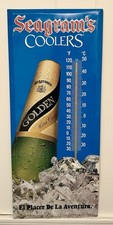 Vintage Seagram's Coolers Golden Wine Cooler Metal Thermometer Sign Spanish 22