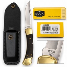 Brand New Buck 110 Folding Hunter 0110BRS-B Ebony Handle Knife w/ Sheath Box USA picture