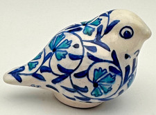 VTG Hebron Fettah Palestinian Pottery Bird Figurine Hand Painted Blue Floral 3