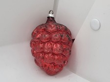 Vintage Christmas Ornament Red Berry Cluster Bunch of Grapes With Black Mica  picture