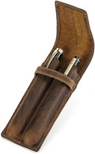 Genuine Leather 2 Slots Pen Holder Case Luxury Fountain Pen Sleeve Organizer Bag picture