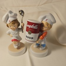 2003 Campbell's Soup Kids Porelain Figurines Boy and Girl Chefs 4” picture