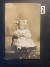 Vintage Real Photo Postcard RPPC Young Girl Pigtails Bows Portrait Unposted picture