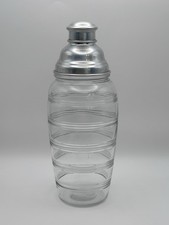Vintage 1930's Anchor Hocking Banded Rings Cocktail Shaker Aluminum Lid 48oz picture