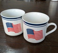 Vintage American Flag Coffee Cups Set of 2 American Pride Patriotic USA mug picture