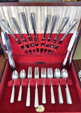 Kirk Stieff Stainless 1986, PARALLEL Pattern 18/8 Service for 12 + 5 Serving Pcs picture