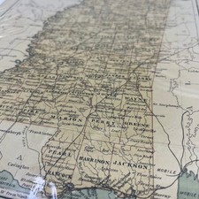 1884 Engraved Tinted Map of Mississippi 10 x 13