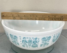 Vtg Pyrex #404 Amish Butterprint Turquoise White 4 Quart Nesting Mixing Bowl MCM picture