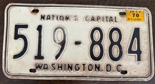 Vintage 1970 Washington DC License Plate - Nation's Capital Tag  picture