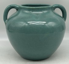 Zanesville Stoneware 1930s Vintage Pottery  Blue Green Handled Vase 317 Or B17 picture