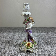 Vintage Antique Von Schierholz Porcelain Hand-Painted Cherub Candle Holder READ picture
