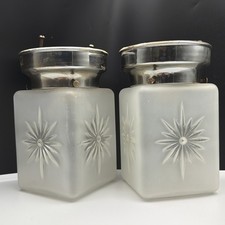 Vintage MCM Brass Atomic Square Frosted Glass Light Fixture Starburst Sunburst  picture