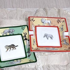 Hermes Event Animal Ceramic Ashtray Tray Set of 2 Green Red 13cm Unused picture