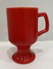 Vintage Hazel Atlas Red Orange Peel Textured Milk Glass Old Pedestal Cocoa Mug picture