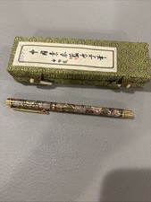 Cloisonne Enamel Ballpoint Pen Gold Tone Floral Office Grad Birthday Gift picture