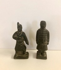 Vintage Chinese Terracotta Warrior Soldier Clay Figurine Set of 2 Marked picture