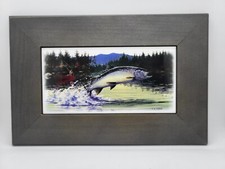 F W Thomas Artist Wooden Trinket Box Trout Fly Fishing Art Lake Cabin Decor picture