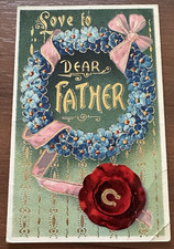 Antique 1910s Embossed Father Postcard German Gilt Floral Wreath Unused picture