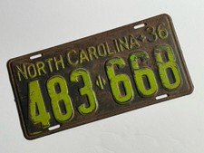 1936  North Carolina  License Plate Tag picture